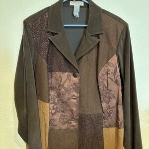 Notations Women's Patchwork Blazer - Brown and Tan—-Size 14